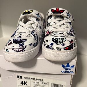 Adidas Kids' White Sneakers with Multicolor Graphics